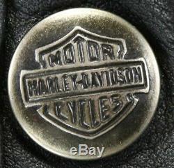Womens Harley-davidson Veste En Cuir L Bouclier Barre Noire Zip Encliquetage Souple V-cut