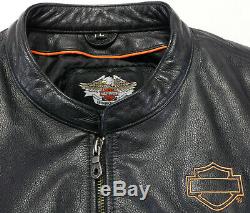Womens Veste En Cuir Harley Davidson L Orange Noir 97022-10vw Zip Bouclier Bar