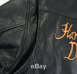 Womens Veste En Cuir Harley Davidson L Orange Noir 97022-10vw Zip Bouclier Bar