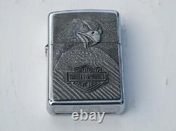 ZIPPO vintage pour briquet Harley Davidson en chrome avec blason en étain et aigle rare