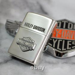 Zippo Sterling Silver Lighter Harley Davidson Bar & Shield Metal Velor Box Japon