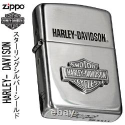 Zippo Sterling Silver Lighter Harley Davidson Bar & Shield Metal Velor Box Japon
